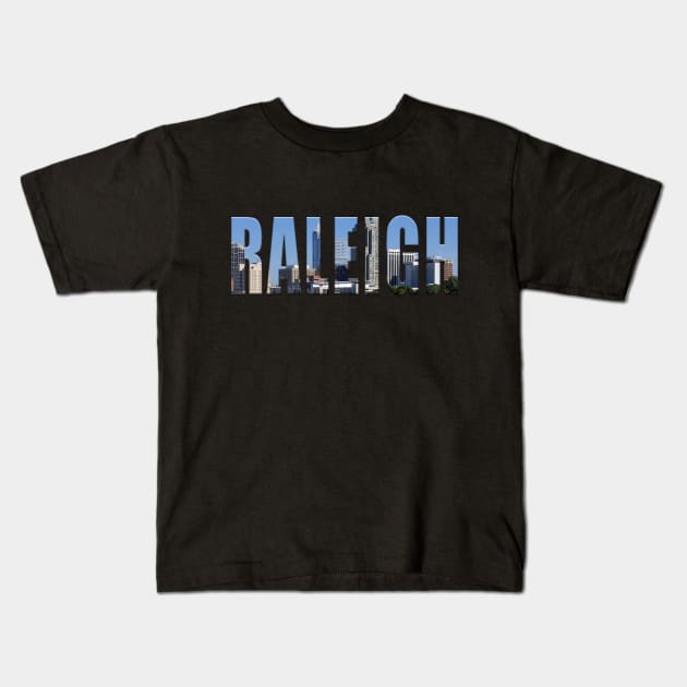 Raleigh City Skyline Kids T-Shirt by swiftscuba